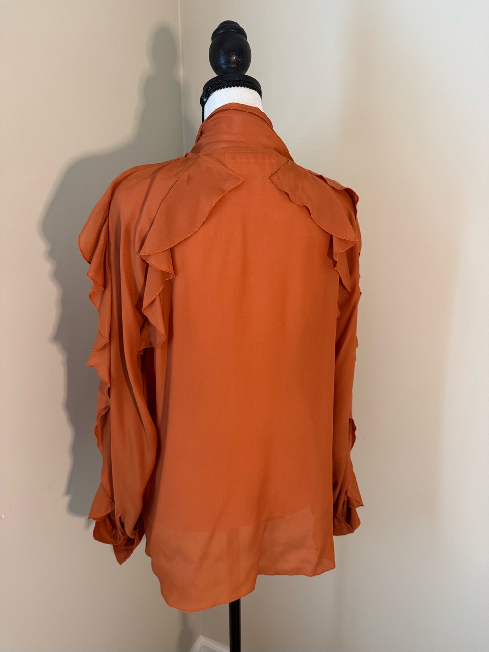 See By Chloe Rust Orange Ruffle Bow Blouse - Picture 3 of 9